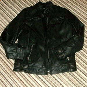 XRAY Jeans Black Faux Leather Fitted Moto Jacket Soft Fleece Lining men size M